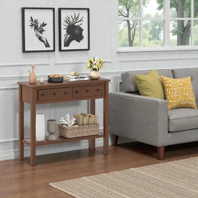 Hivvago Rustic Narrow Hallway Table With 2 Drawers And Bottom Storage Shelf In Brown