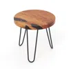 Hivvago Rustic Round Solid Teak Wood Live Edge Outdoor Side End Table For Patio