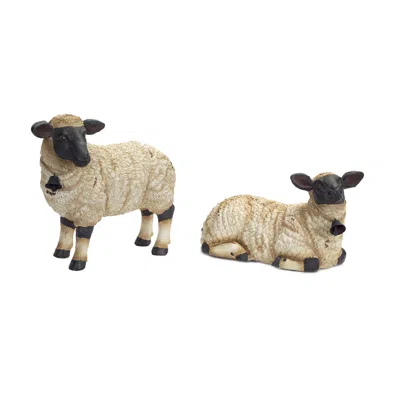 Hivvago Rustic Sheep Figurine With Bell Accent (set Of 2) In Neutral