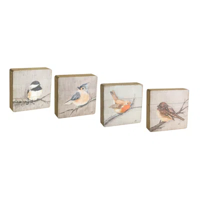 Hivvago Rustic Wood Bird Plaque (set Of 4) In Multi