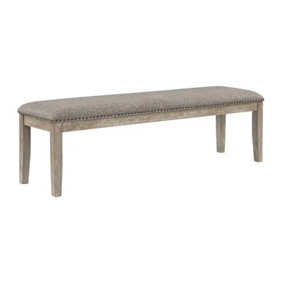 Hivvago Ruth 64 Inch Bench, Nailhead Trim, Polyester Upholstery, Gray Solid Wood In Neutral