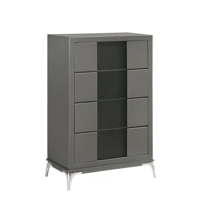 Hivvago Rya 48 Inch Tall Dresser Chest, 4 Drawers, Gray Wood, Angled Chrome Legs