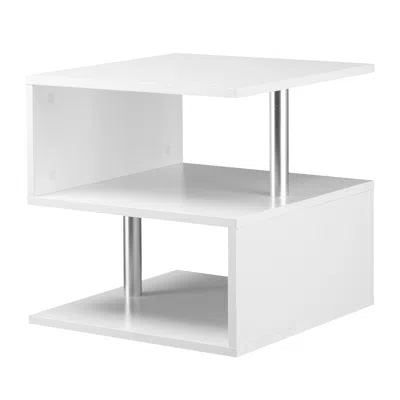 Hivvago S-shaped Side Table With Steel Frame And Shelf In White
