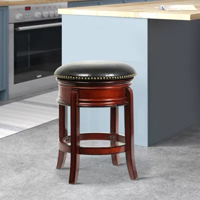 Hivvago Sabi 24 Inch Swivel Counter Stool, Solid Wood, Faux Leather, Brown, Black