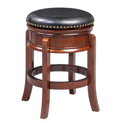 Hivvago Sabi 24 Inch Swivel Counter Stool, Solid Wood, Faux Leather, Brown, Black