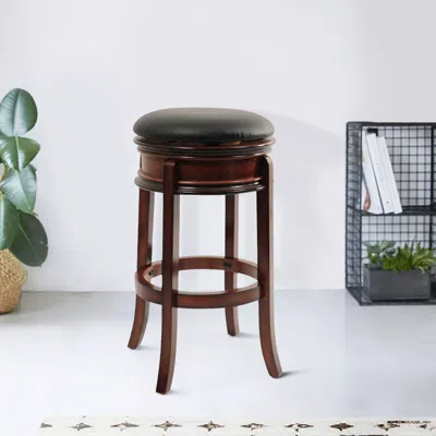 Hivvago Sabi 29 Inch Swivel Counter Stool, Solid Wood, Faux Leather, Brown, Black