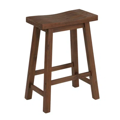 Hivvago Saddle Design Wooden Counter Stool With Grain Details, Brown