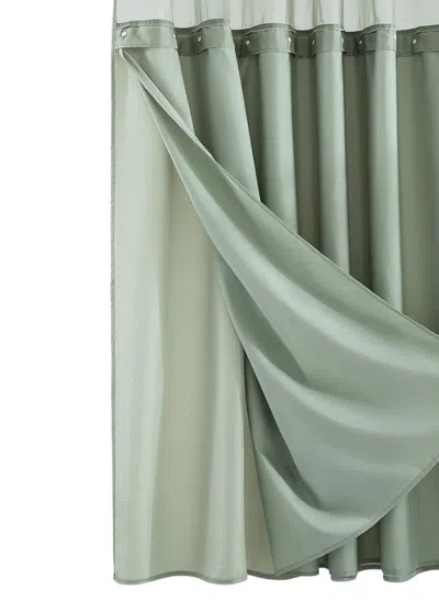 Hivvago Sage Green Modern Grid Shower Curtain And Liner Set