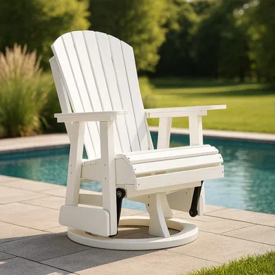 Hivvago Sami 31 Inch Outdoor Swivel Glider Chair, Slatted, Adirondack, White Finish