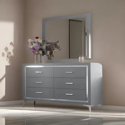 Hivvago Sami 40 X 40 Dresser Mirror, Embossed Texture, Modern Style, Gray Wood