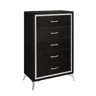 Hivvago Sami 49 Inch Tall Dresser, 5 Drawers, Mirror Trim, Embossed Texture, Black