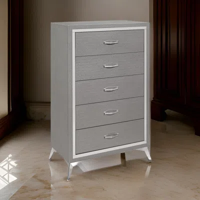 Hivvago Sami 49 Inch Tall Dresser, 5 Drawers, Mirror Trim, Embossed Texture, Gray