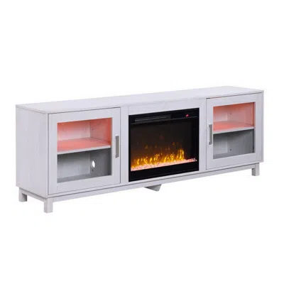 Hivvago Samy 70 Inch Tv Console Led Fireplace Heater, Glass Door, White, Silver