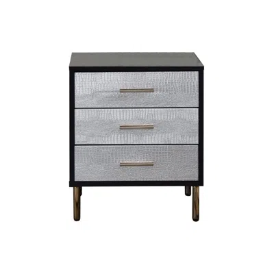 Hivvago San 19 Inch Glamorous Style Nightstand, 3 Drawers, Black, Silver, Gold In Gray