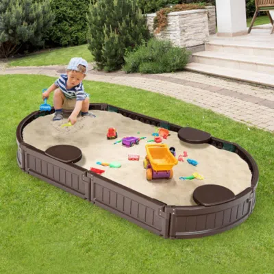 Hivvago Sandbox With Built-in Corner Seat And Bottom Liner-brown