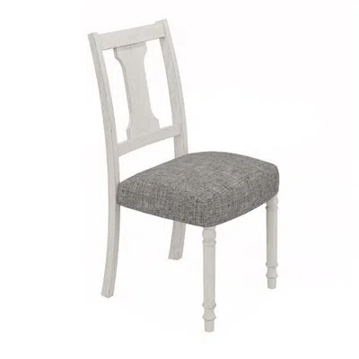 Hivvago Sane 19 Inch Dining Side Chair Set Of 2, Fiddleback, White Wood, Gray Linen