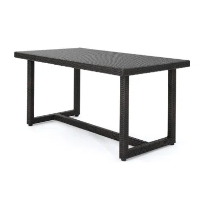 Hivvago Sanie Outdoor Dining Table, 59 Inch Top, Iron Frame, Brown Resin Wicker