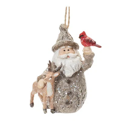 Hivvago Santa With Deer And Cardinal Bird Ornament (set Of 6) In Multi