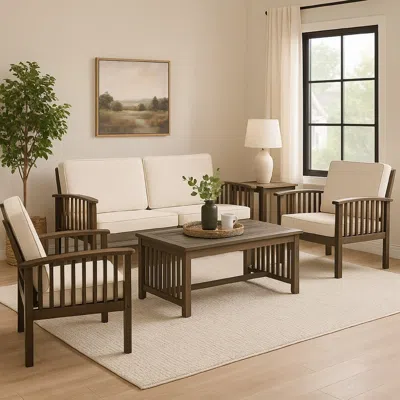 Hivvago Sayan 4pc Outdoor Coffee Table Set, Loveseat, 2 Chairs, Beige And Gray In Neutral