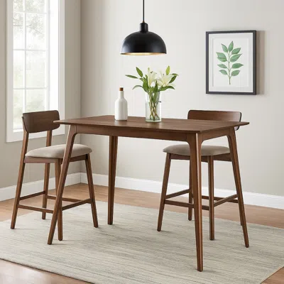 Hivvago Scar Counter Height Table With Tapered Legs, Walnut Brown Wood 59 Inch