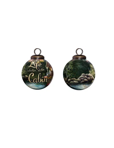 Hivvago Scenic Life Is Better At The Cabin Hand Painted Mouth Blown Glass Ornament In Green