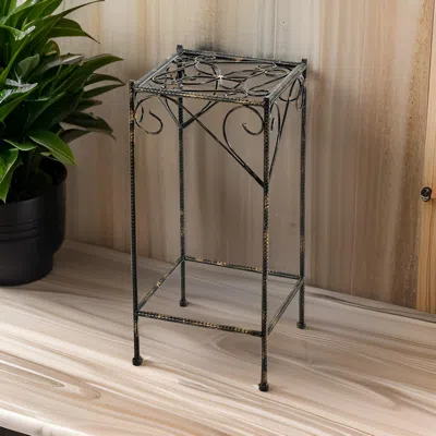 Hivvago Scrolled Metal Frame Plant Stand With Square Top, Large, Black