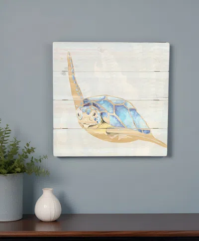 Hivvago Sea Turtle Wooden Plank Unframed Wall Art In Blue