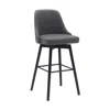 Hivvago Sean 30 Inch Barstool Chair, Parson Style, Swivel, Gray Faux Leather, Black In Gray