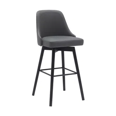 Hivvago Sean 30 Inch Barstool Chair, Parson Style, Swivel, Gray Faux Leather, Black