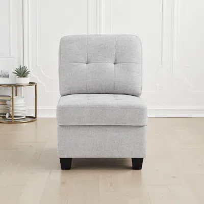 Hivvago Seh Armless Modular Sofa Chair With Plush Cushions, Soft Light Gray Fabric