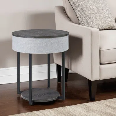 Hivvago Seme Accent Table, Wireless Charging, Built In Speakers, 18 Inch, Gray In Black