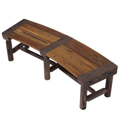 Hivvago Semicircular Wooden Garden Bench For Outdoor Spaces In Brown