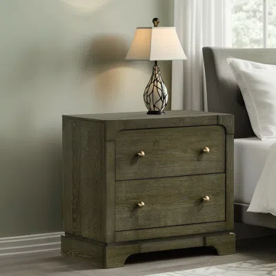 Hivvago Seon Nightstand, 2 Drawers With Brass Knobs, Dark Cocoa Brown Wood