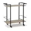 Hivvago Serving Bar Cart, 32 Inch Black Metal, 2 Shelf, Bottle Holders In Brown