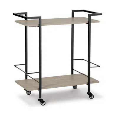 Hivvago Serving Bar Cart, 32 Inch Black Metal, 2 Shelf, Bottle Holders In Brown