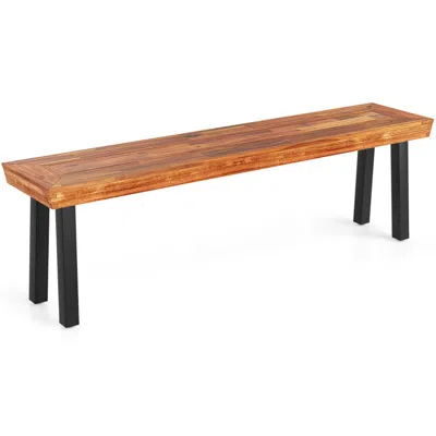 Hivvago Set Of 1 Outdoor Acacia Wood Benches 2-3 People Backless Garden Front Benches With Metal Frame