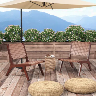 Hivvago Set Of 1/2 Woven Leather Accent Chairs With Wood Frame-set Of 2
