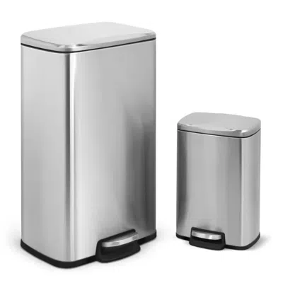 Hivvago Set Of 2 - 8 Gallon And 1.3 Gallon Stainless Steel Trash Can With Step-on Lid In Silver