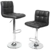 Hivvago Set Of 2 - Adjustable Height Bar Stool With Black Faux Leather Cushion Seat In Black