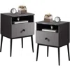 Hivvago Set Of 2 - Mid Century Modern Side Table Nightstand In Grey Black Wood Finish In Gray