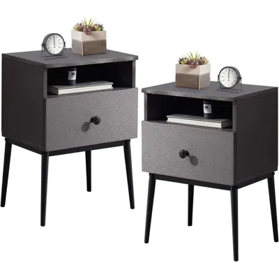 Hivvago Set Of 2 - Mid Century Modern Side Table Nightstand In Grey Black Wood Finish In Gray
