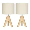 Hivvago Set Of 2 - Solid Wood Tripod Table Lamp With Beige Linen Drum Shade In Neutral