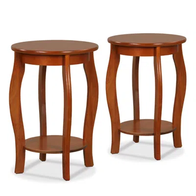 Hivvago Set Of 2 15 Inch 2-tier Round End Table With Storage Shelf In Brown
