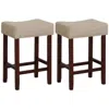 Hivvago 2 Pieces 25 Inch Upholstered Bar Stool Set With Solid Rubber Wood Frame And Footrest-brown