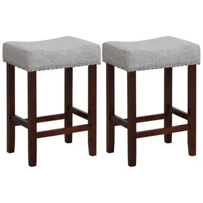 Hivvago Set Of 2 24 Inch Bar Stool With Curved Seat Cushions-gray In Brown