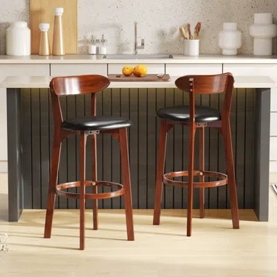 Hivvago Set Of 2 24 Inch Dining Chairs For Kitchen Modern Armless Upholstered Cushioned Seat Island In Brown