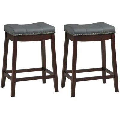 Hivvago Set Of 2 24-inch Height Backless Counter Stool With Footrest-brown