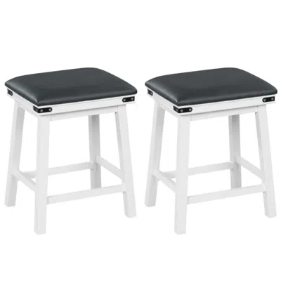 Hivvago Set Of 2 24/30 Inch Dining Bar Stool With Acacia Wood Frame-24 Inches In White