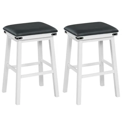 Hivvago Set Of 2 24/30 Inch Dining Bar Stool With Acacia Wood Frame-30 Inches In White