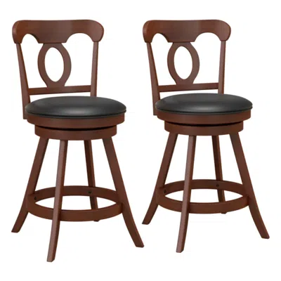 Hivvago Swivel Bar Stools Set Of 2 With Soft Cushion And Elegant Hollow Backrest-29 Inches In Brown
